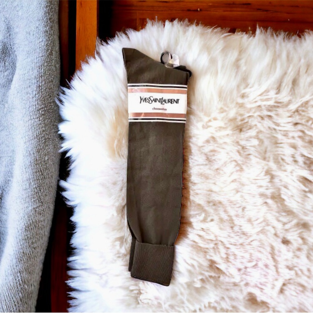 Yves Saint Laurent Vintage High Socks Brown USA Womens 9 - 11 Stretch Nylon